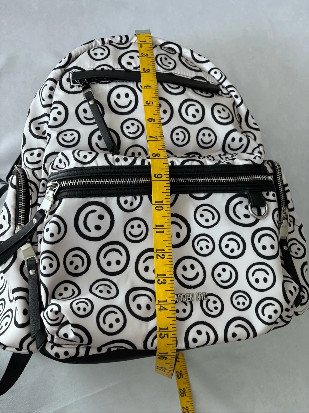 Madden NYC nylon backpacks Smiley Print White & Black Backpack - Designer Style